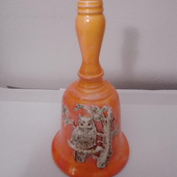 Orange Owl Signed Decorative Bell - Picture 1 of 3